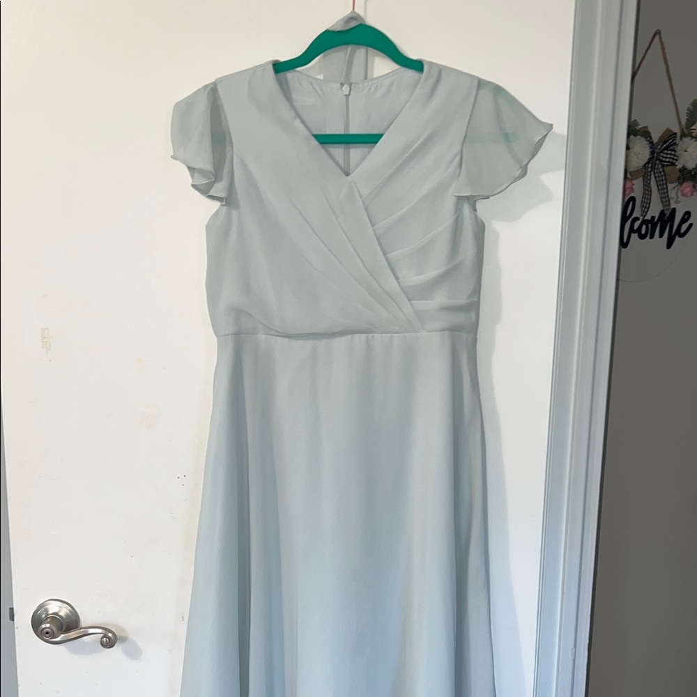 Elegant mist colored dress floor length size 14 chiffon